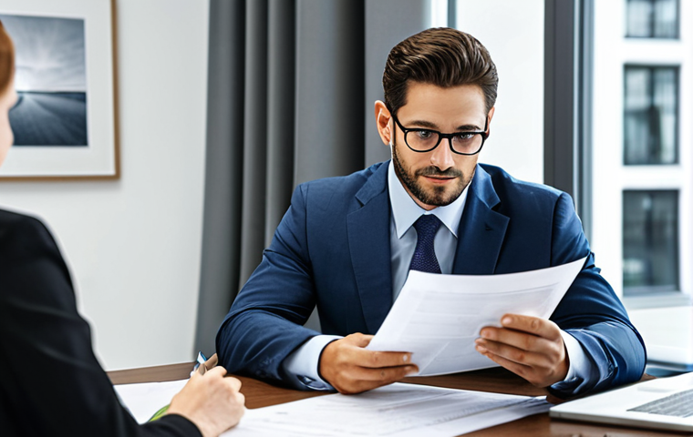 금융투자분석사와 고객 신뢰 사례 - **

A professional financial advisor in a modest business suit, sitting across from a client in a we...