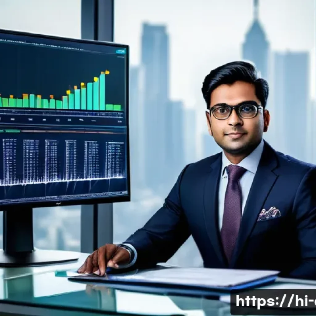 CFA 자격증과 해외 취업 - A professional Indian financial expert in formal business attire, sitting confidently at a modern of...
