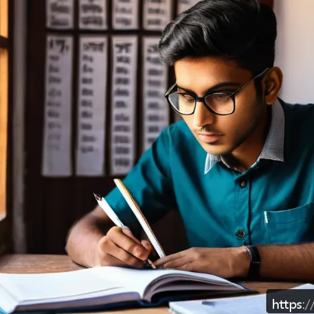 CFA 시험 중 압박감 극복법 - A focused Indian student studying at a wooden desk with a neatly organized timetable pinned on the w...