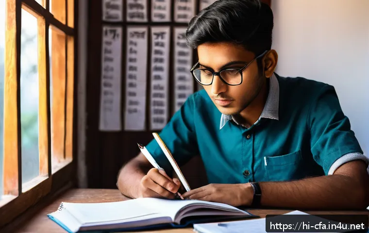 CFA 시험 중 압박감 극복법 - A focused Indian student studying at a wooden desk with a neatly organized timetable pinned on the w...