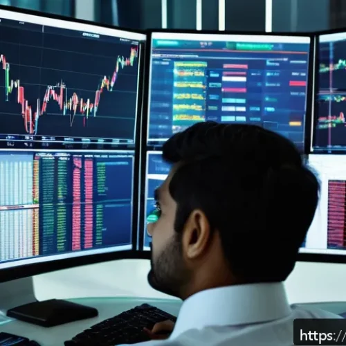 금융투자분석사 자격 취득 가이드 - A professional Indian financial investment analyst working at a modern office desk with multiple com...
