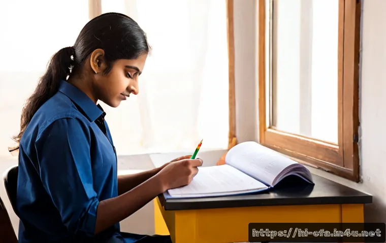 Home 17 CFA 시험 실수 피하는 법 - Photorealistic Indian finance student at a clean desk carefully checking a practice exam booklet wit...