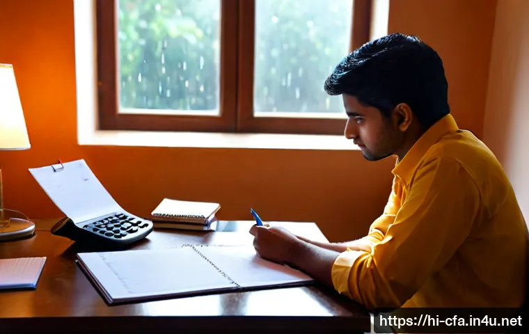 CFA 학습 실패 사례와 극복법 - Photorealistic Indian young professional sitting at a tidy home study desk after an unsuccessful fin...