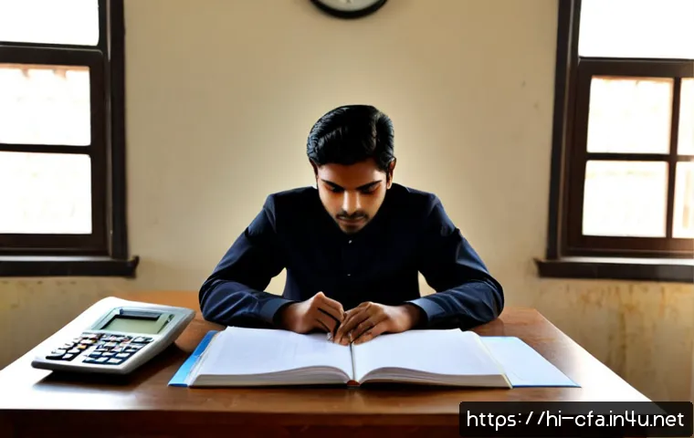 CFA Level 1 합격 전략 - Photorealistic Indian finance student preparing for a professional investment exam at a clean home d...